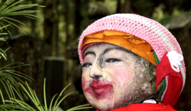 Jizo with makeup, probably applied by a child. Mt Koya, Wakayama Prefecture. [OC]