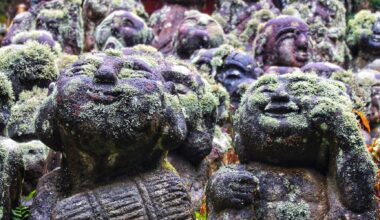 Jolly, moss covered rakan at Otagi Nenbutsuji Temple in Kyoto [OC]