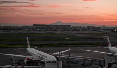 Haneda Airport Sunset with Mt Fuji in the back