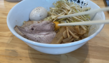 Digging into a bowl of mazesoba at “Napoleon-ken” in Tokyo