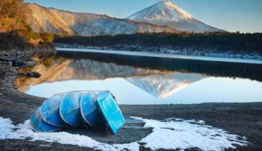 Mt Fuji with Blue Boats