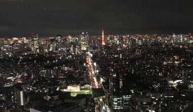 Tokyo tower as seen from Shibuya Sky observation deck.