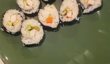 first time making sushi!! Turned out kinda rough... but tasted great. Any recommendations welcome