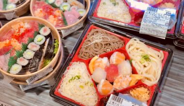 Bento boxes of sushi and noodles, just $3.50 each!