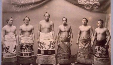 Sumo wrestlers. Japan, 1890.