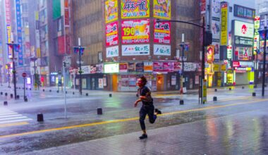 Akihabara, Tokyo during cat 5 typhoon. October, 2019