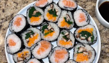 Homemade: Salmon and sweet potato shiitake mushroom spinach- 5th try. I think I like salmon rolls the best. I also use coconut aminos.