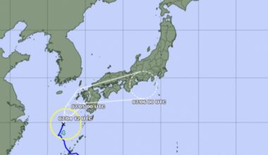 Typhoon Aere expected to make landfall on southwest Japan on Tues.