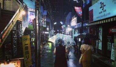 Small rainy neighborhood in Tokyo with a great ramen shop.