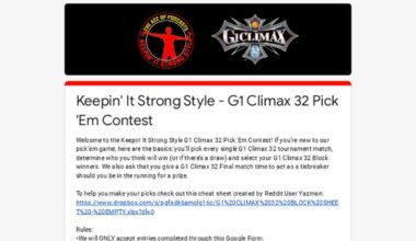 Keepin' It Strong Style - G1 Climax 32 Pick 'Em Contest