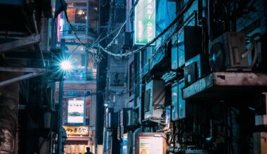 Cyberpunk vibes in a Shimbashi alley.