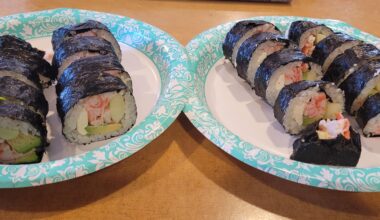 my friend and I tried making sushi for the first time today!