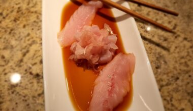 Yellowjack sashimi with pickled red onion and ponzu.