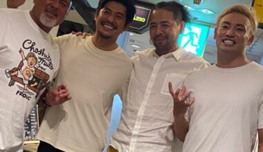 Keiji Mutoh on twitter:”The big four of tallness. Am I the shortest?”Okada &Nakamura &Kenji Sakaguchi(seiji sakaguchi’s son)&Mutoh