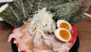 Tonkotsu shoyu ramen. Two types of chashu pork were very tasty.