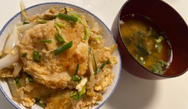 Chicken katsudon with miso soup by yours truly ❤️ my first time to cook chicken katsu