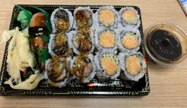 Lunch time! Lobster Cucumber roll, Salmon Skin roll, Eel Nigiri