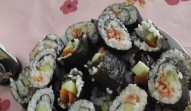 Homemade sushi. I know it looks a bit funky, but it's for sure tasty!