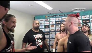 Confrontation during the Bullet Club backstage comments at the BOSJ Finals (starts at 3:30)