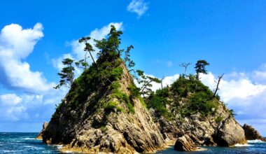 Pine covered islands on the San'in Coast near Uradome, Tottori Prefecture [OC]