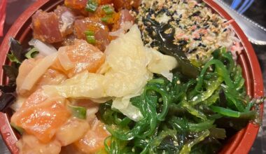 Masago wasabi ahi and miso salmon poke