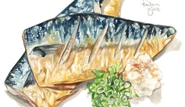 I painted some Grilled Mackerel! Himono is a pretty popular way to prepare fish in Japan. By semi-drying it, the umami is increased exponentially. You can buy it the dried state and easily grill it in a toaster- one of my favorite Japanese breakfasts!