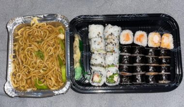 Anyone ever have rolls cut into 8? Hibachi fried noodles on the left plus 3 rolls :)