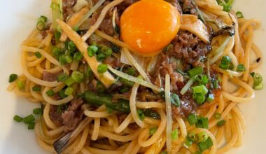 Sukiyaki spaghetti I ate at some pasta restaurant in Yokohama…can’t remember the name of it, but this was SO GOOD! 🤤