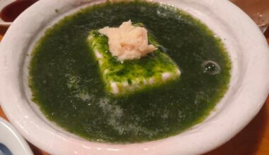 Aonori Tofu.Green laver soup