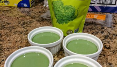 Green Tea Pudding (抹茶プリン) ready to be set