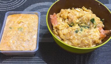 Freeze-dried Japanese food that actually looks good: Shrimp tempura and scrambled eggs with mitsuba