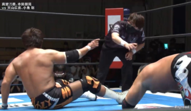 Kojima doing one of the coolest counters for a lariat