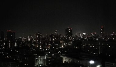 Tokyo’s stars burn on the bottom half of the sky.