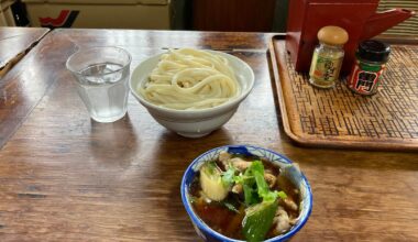 Musashino Udon, a type of local meat udon in Saitama Pref. The noodle is extremely hard!