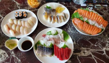 Sushi feast prepared at home