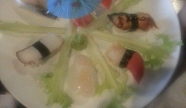 Take a look at this cute lil plate!!! Fast ~~ (Although this is not sushi, it derives from the same culture, this is called sashimi. It's just the raw fish on its own).