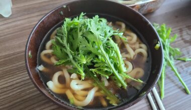 Udon loaded with crown daisy! (I live in Korea and don't know if Japan does it too)