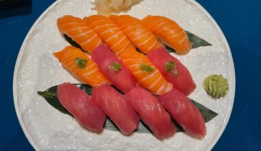 16 euro (~16 usd) for 12 pc nigiri salmon/tuna, Sushi Cube (Milan, Italy)