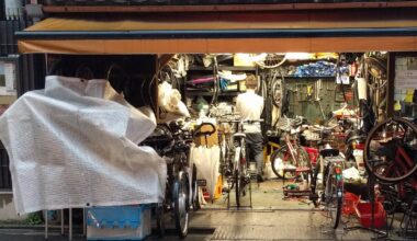 Kyoto - a little bicycle repair shop on a rainy day