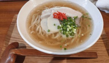 Okinawa soba (thick noodles served in a pork soup)