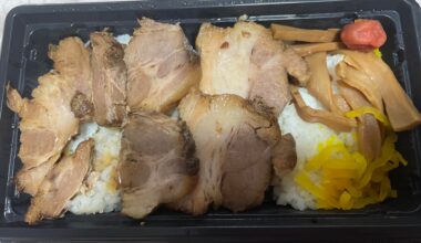 Chashu don bento w/ mushroom and takuan pickle