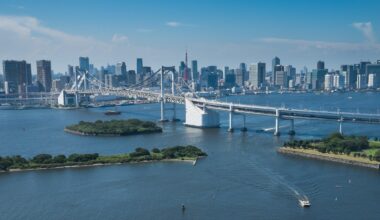 Looking across Tokyo Bay from Fuji Television on Odaiba.