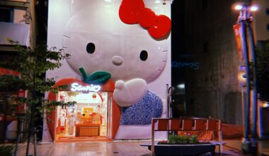 Sanrio Gift Gate store in Asakusa on a rainy night