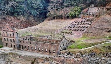 Looking for information about this structure from "Perspectives of Japan by Kazuo Nakadai" (there were two MS themes with different photos). The items on the hill look like pipe supports to me. Thanks in advance.