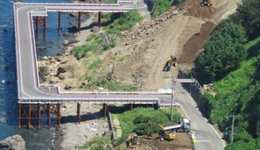 Temporary road build around a landslide in Fukui Prefecture