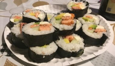 How’d I do? Steelhead with Cucumber Avocado and Cream Cheese 😋