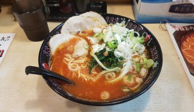 Tomato ramen with pork and green onions, from Gansotomato Ramen Sanmi (Ramen Stadium Hakata)