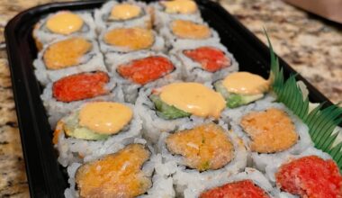 Spicy tuna, yellowtail, and California rolls.