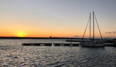 Sunset aside Fuji seen from Misaki Harbor