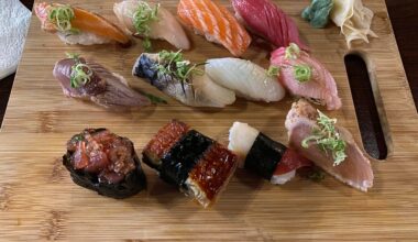 Nigiri sampler from Kanpai in Charleston, SC. Brought back my memories of sushi in Japan.